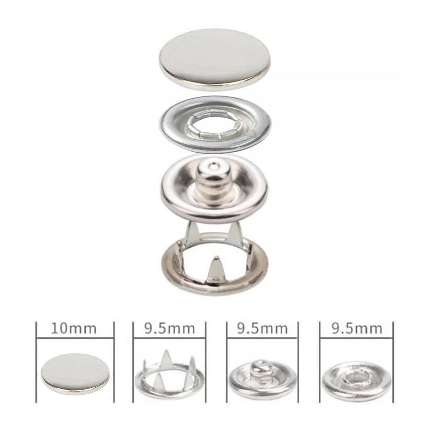 Capped Prong Snap Button Fastener 9,5 mm = 3/8"