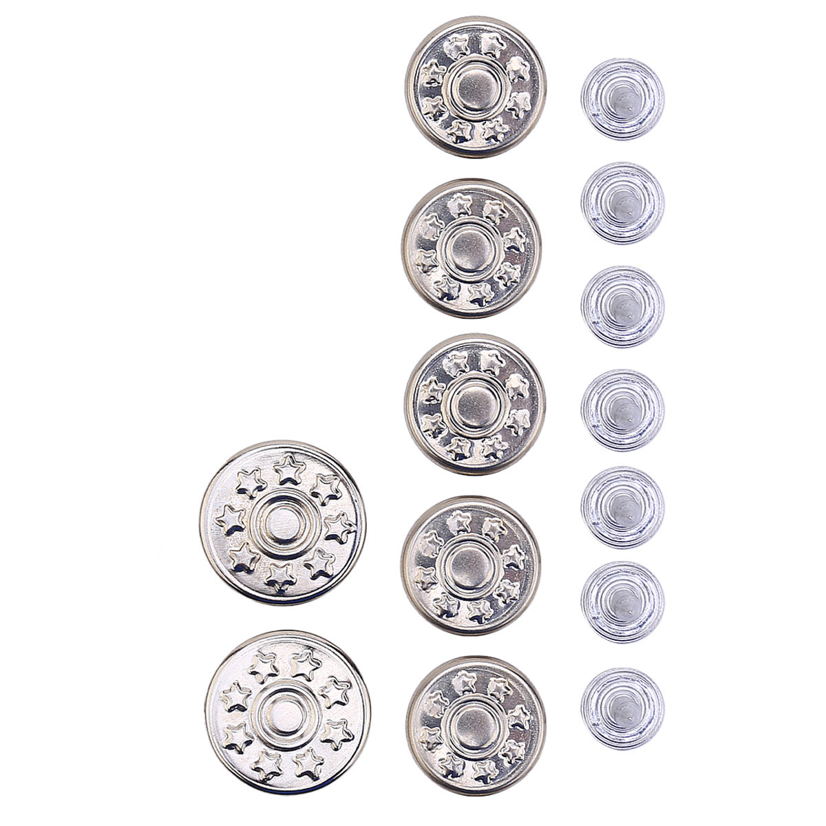 35 Sets Jeans Metal Tack Buttons Silver Color Star Pattern
