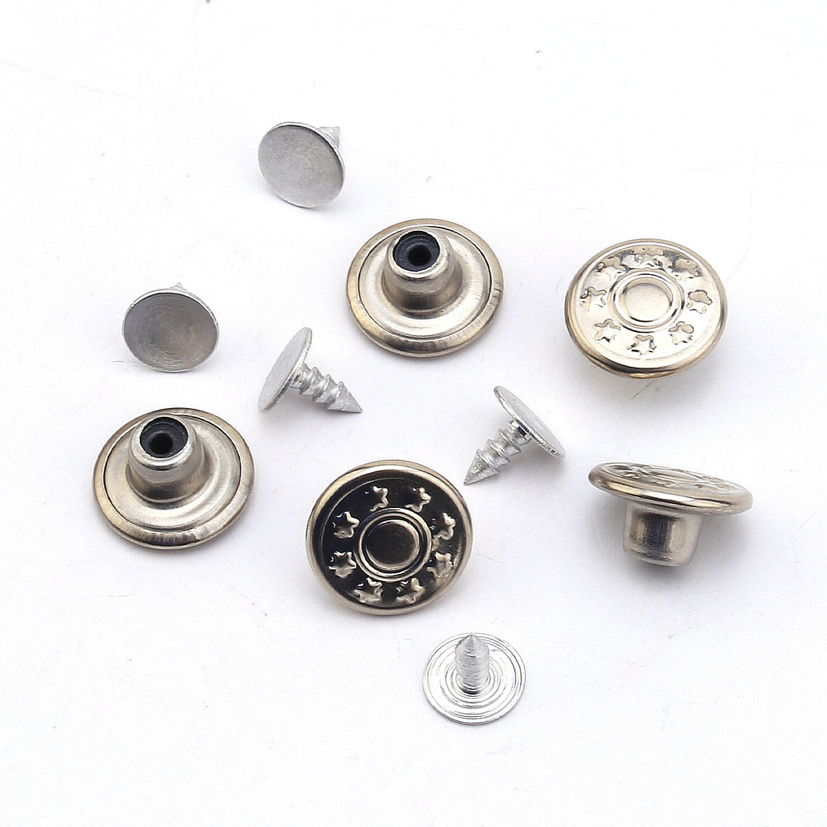35 Sets Jeans Metal Tack Buttons Silver Color Star Pattern