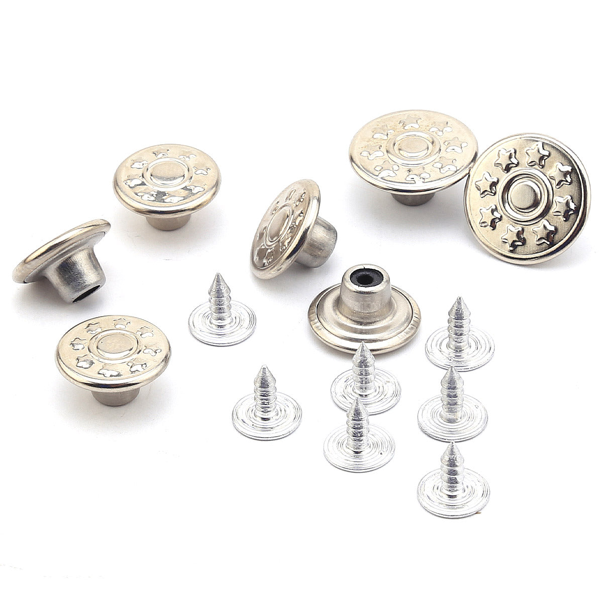 35 Sets Jeans Metal Tack Buttons Silver Color Star Pattern