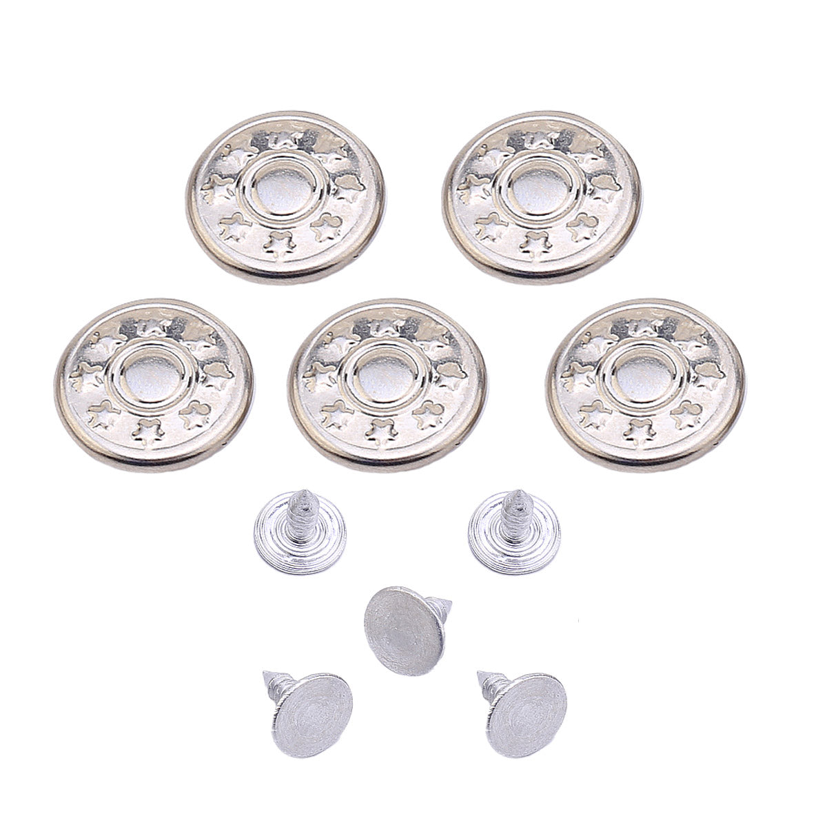 35 Sets Jeans Metal Tack Buttons Silver Color Star Pattern