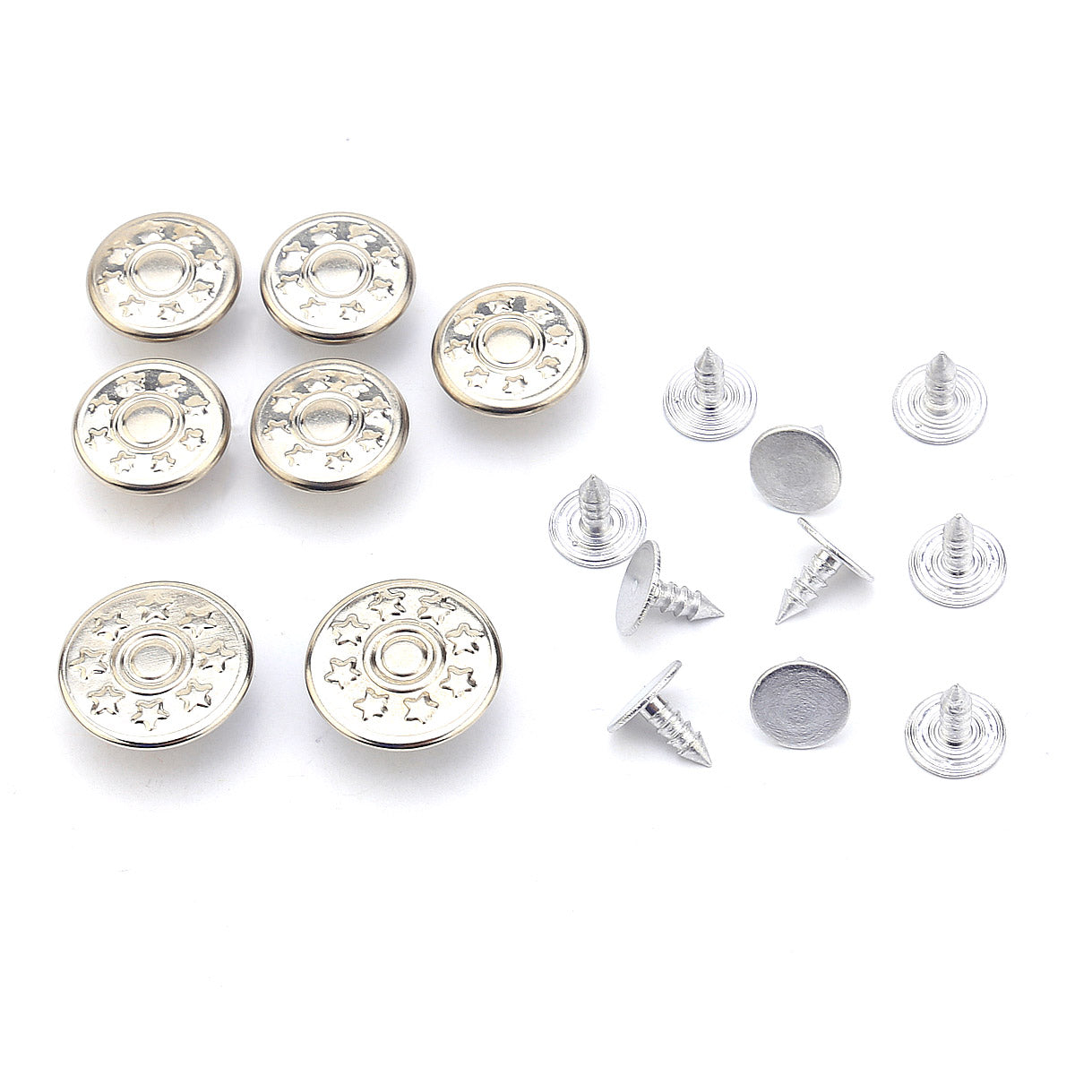 35 Sets Jeans Metal Tack Buttons Silver Color Star Pattern