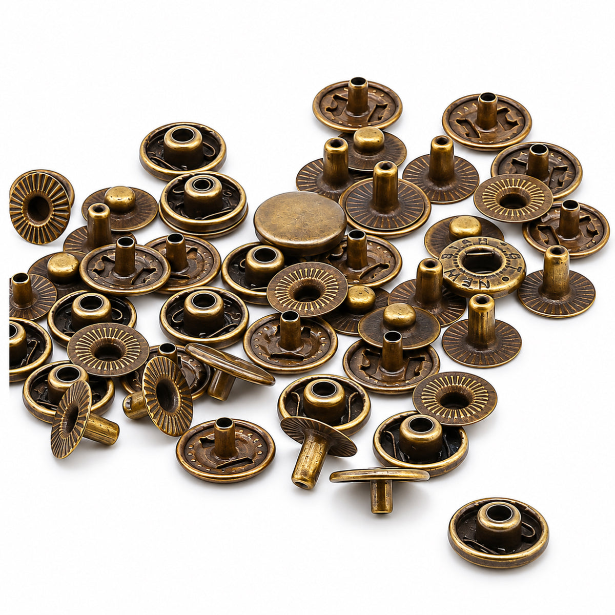 0.49 Inch (12.5mm) Line 20 Antique Brass S Spring Snap Fasteners