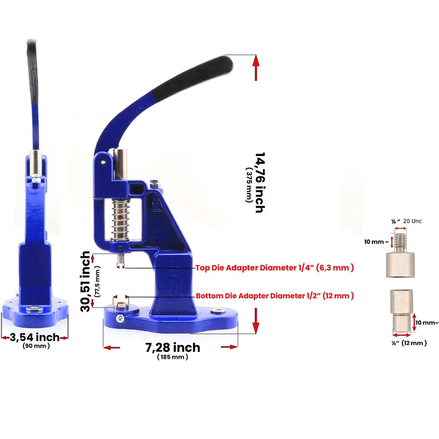 Snap Button Fastener, Rivet, Eyelet, Grommet Hand Press Machine with Setting Dies
