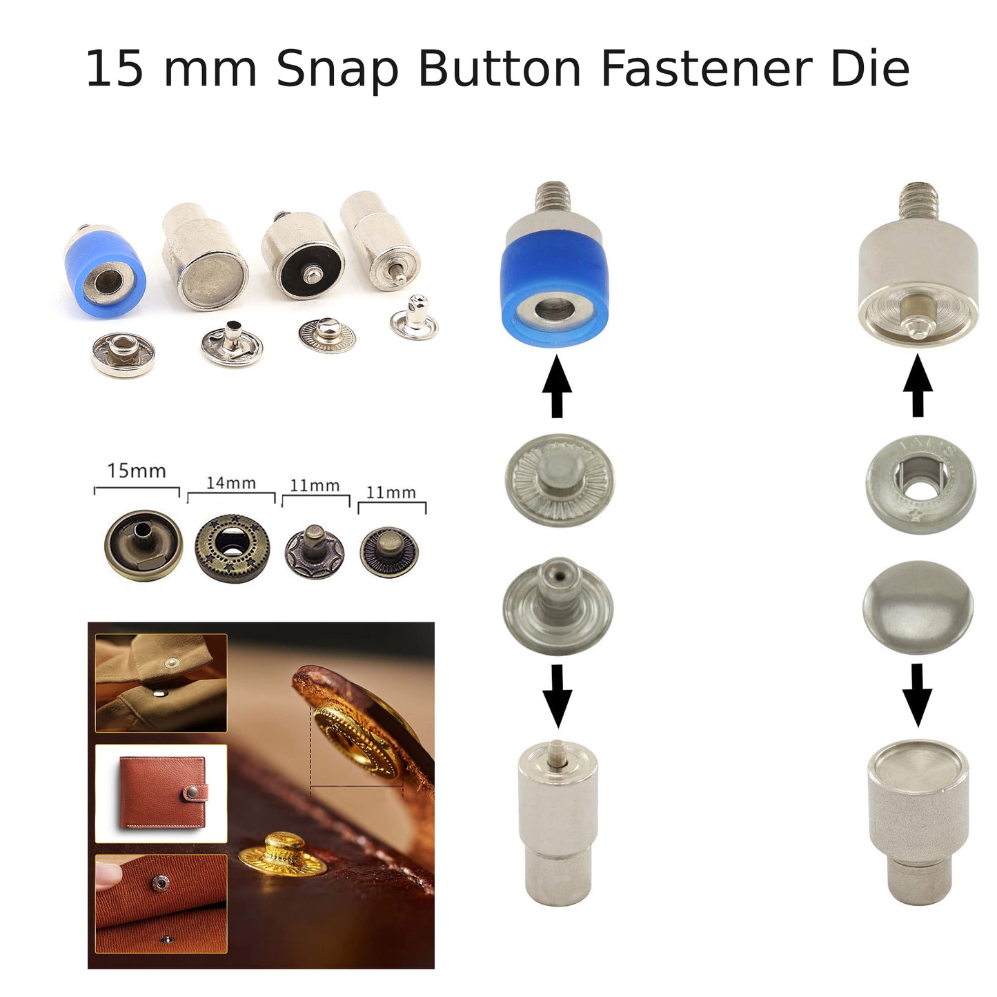 Ensemble de presses à main avec matrices pour boutons-pression, œillets, rivets, fixations à bouton-pression et perforatrices