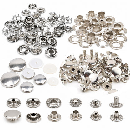 1000 pcs Metal Snap Fastener Kit, 10 Types Sewing Hardware Set with Snaps, Eyelets, Rivets and Cover Button Blanks for Fabric