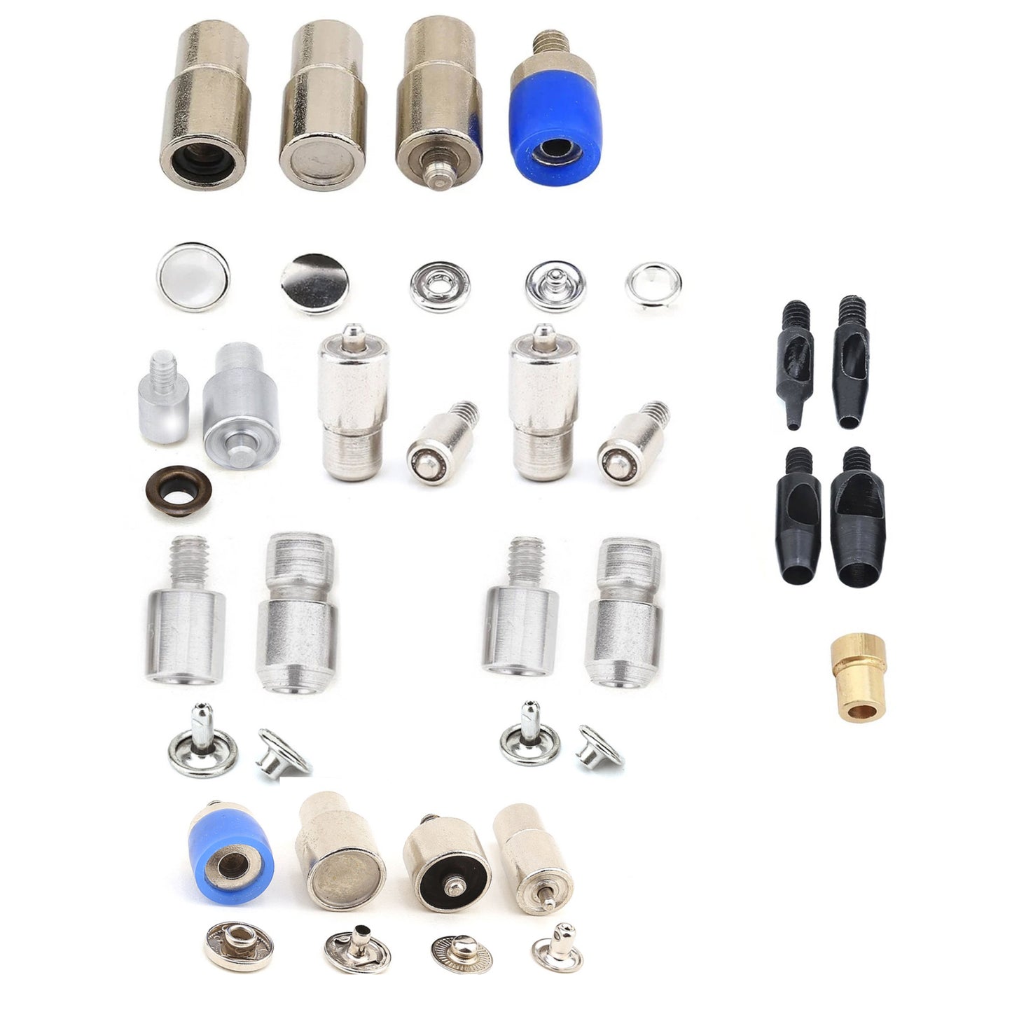 Ensemble de presses à main avec matrices pour boutons-pression, œillets, rivets, fixations à bouton-pression et perforatrices