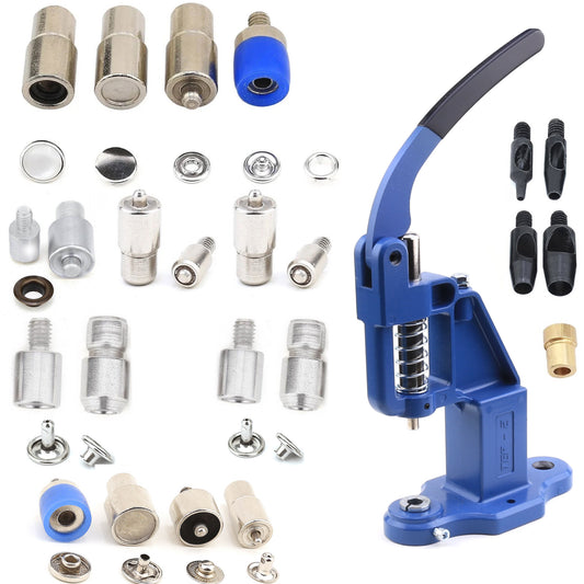 Ensemble de presses à main avec matrices pour boutons-pression, œillets, rivets, fixations à bouton-pression et perforatrices