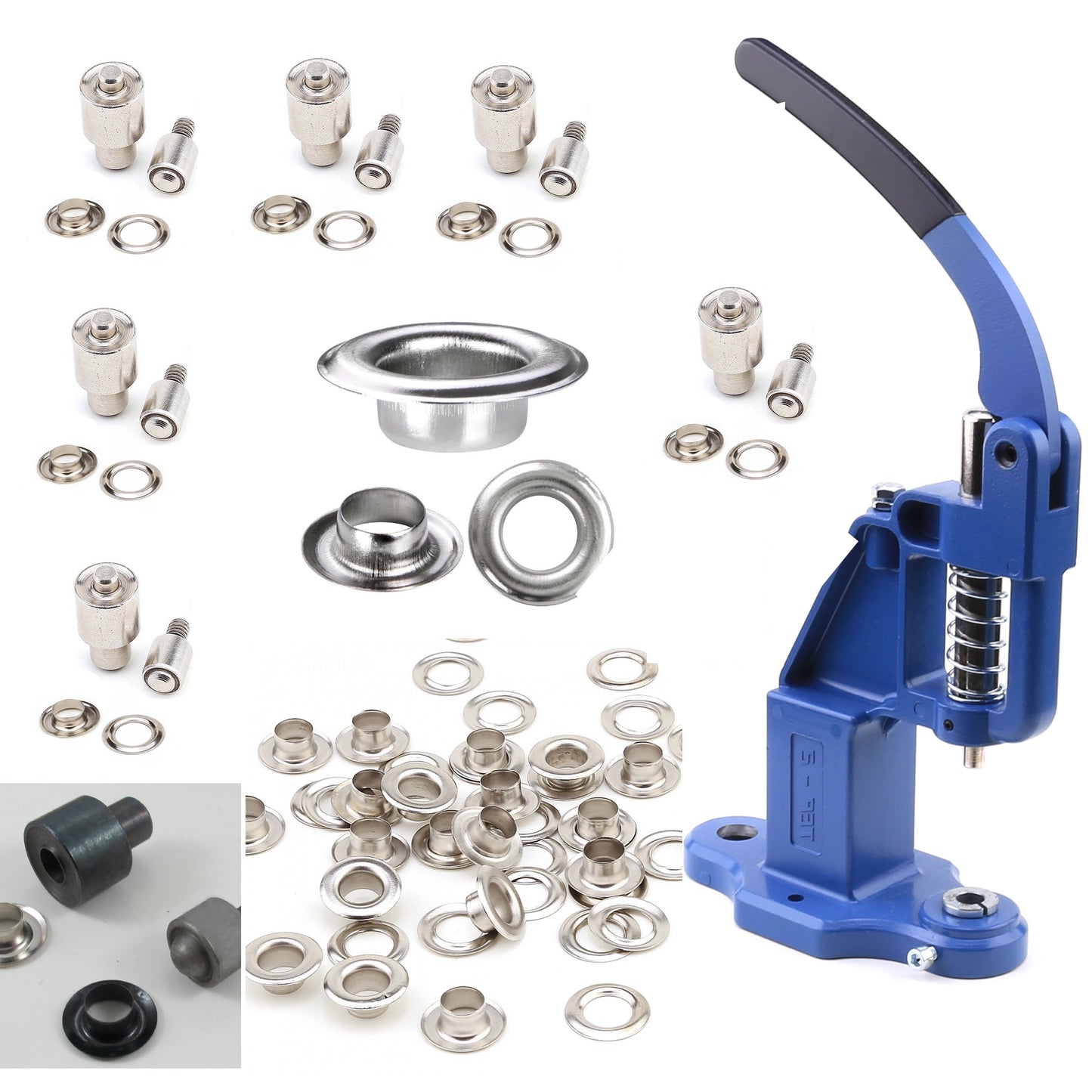 Kit d'outils de poinçonnage pour œillets et œillets à presse manuelle avec 7 jeux de matrices