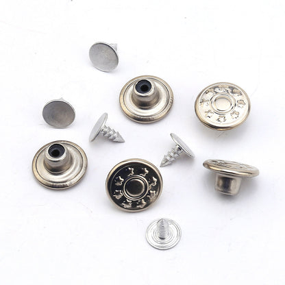 35 Sets Jeans Metal Tack Buttons Silver Color Star Pattern