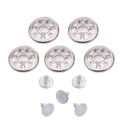 35 Sets Jeans Metal Tack Buttons Silver Color Star Pattern