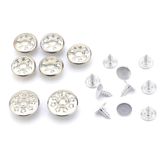 35 Sets Jeans Metal Tack Buttons Silver Color Star Pattern