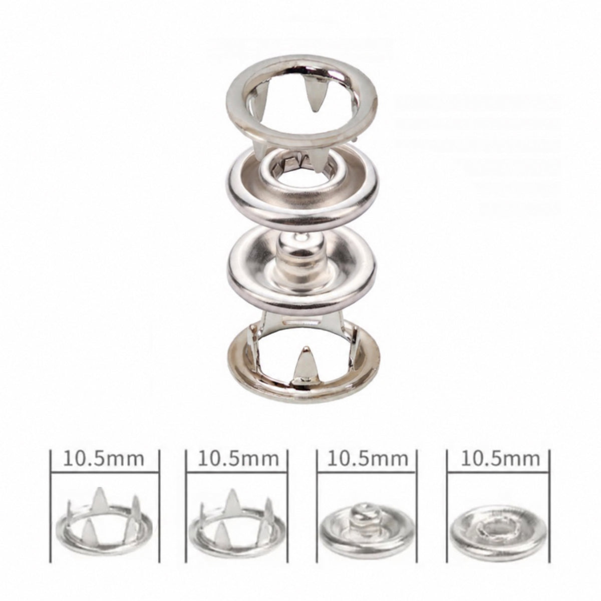 10,5 mm, 0.41" Open Prong Snap Button Fastener
