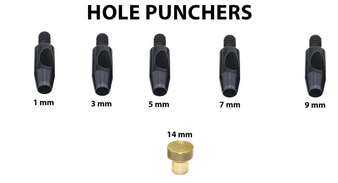 Ensemble de poinçonnage de trous pour cuir avec presse à main 1 mm, 3 mm, 5 mm, 7 mm, 9 mm