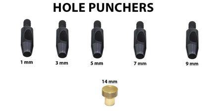 Ensemble de poinçonnage de trous pour cuir avec presse à main 1 mm, 3 mm, 5 mm, 7 mm, 9 mm