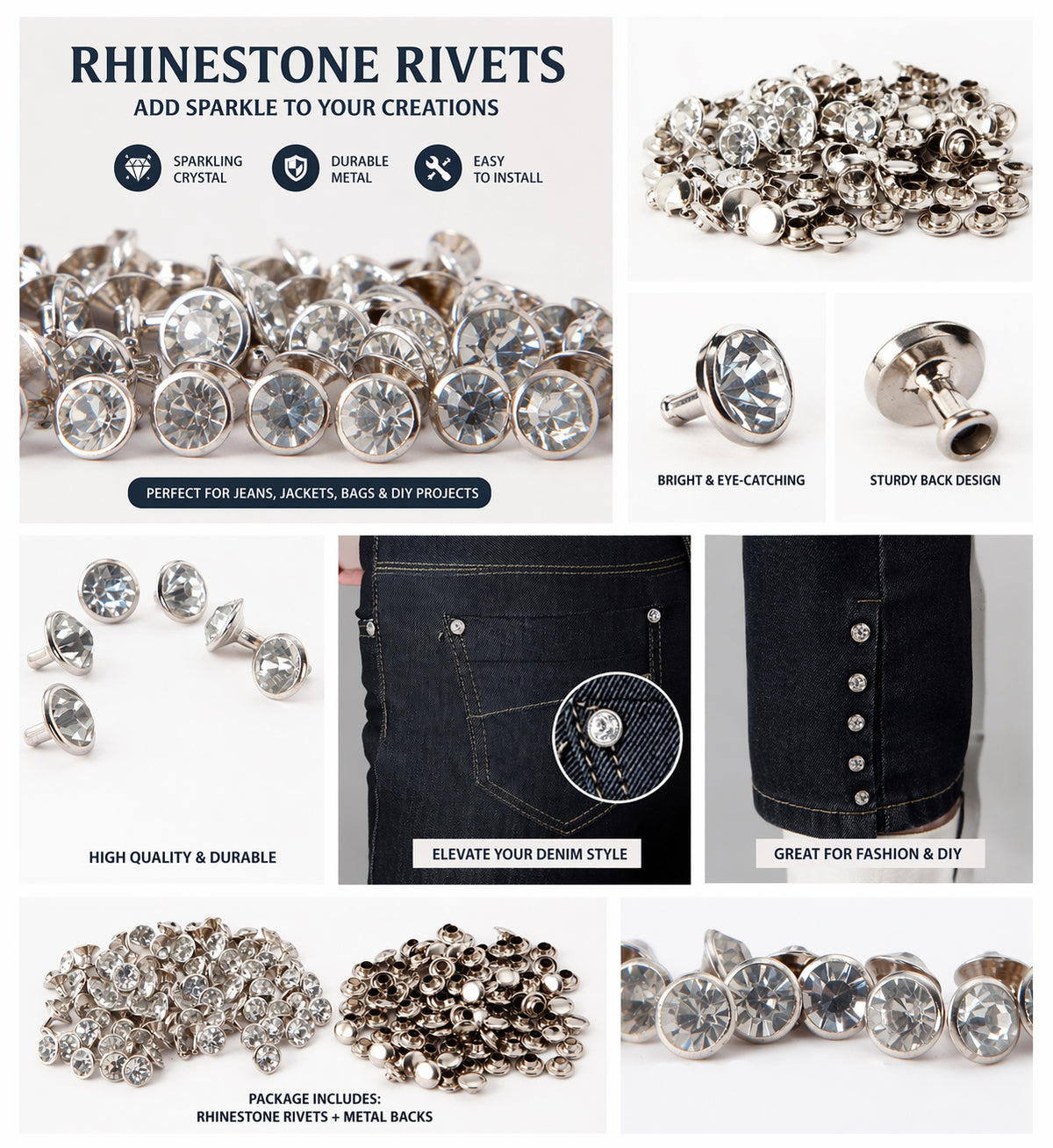 Square Rhinestone Rivet 7,5 mm (0,30 inch) Crsytal Rhinestone Rivets – YF Store