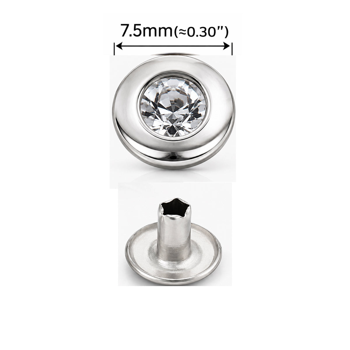 7,5 mm (0,30 inch) Crsytal Rhinestone Rivets