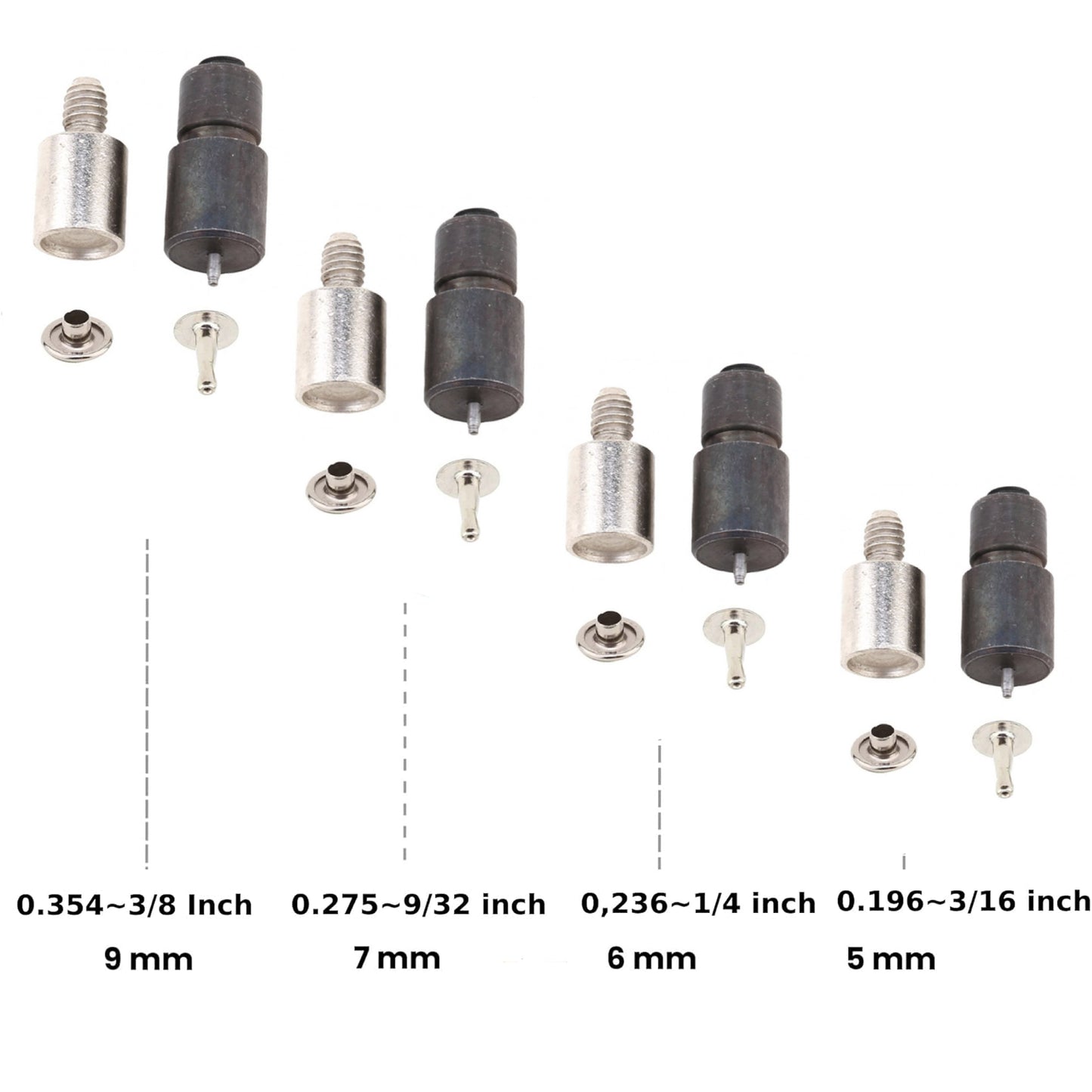 Hand Press Machine and Single Cap Rivet Dies Set for 5mm, 6mm, 7mm and 9 mm Rivets