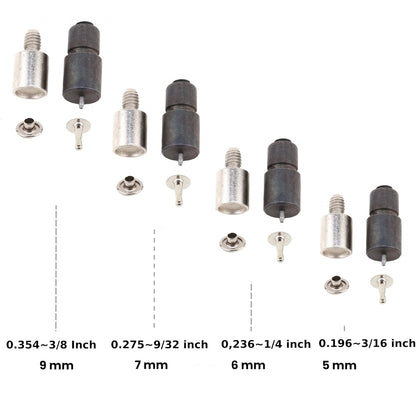 Hand Press Machine and Single Cap Rivet Dies Set for 5mm, 6mm, 7mm and 9 mm Rivets
