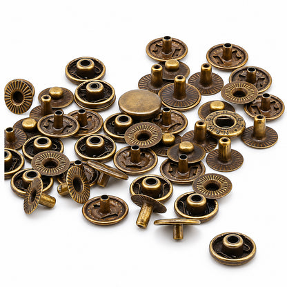 0.59 Inch (15 mm) Line 24 Antique Brass S Spring Snap Fasteners