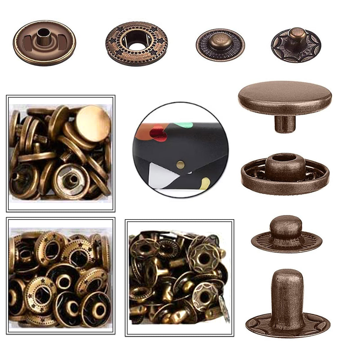 0.59 Inch (15 mm) Line 24 Antique Brass S Spring Snap Fasteners
