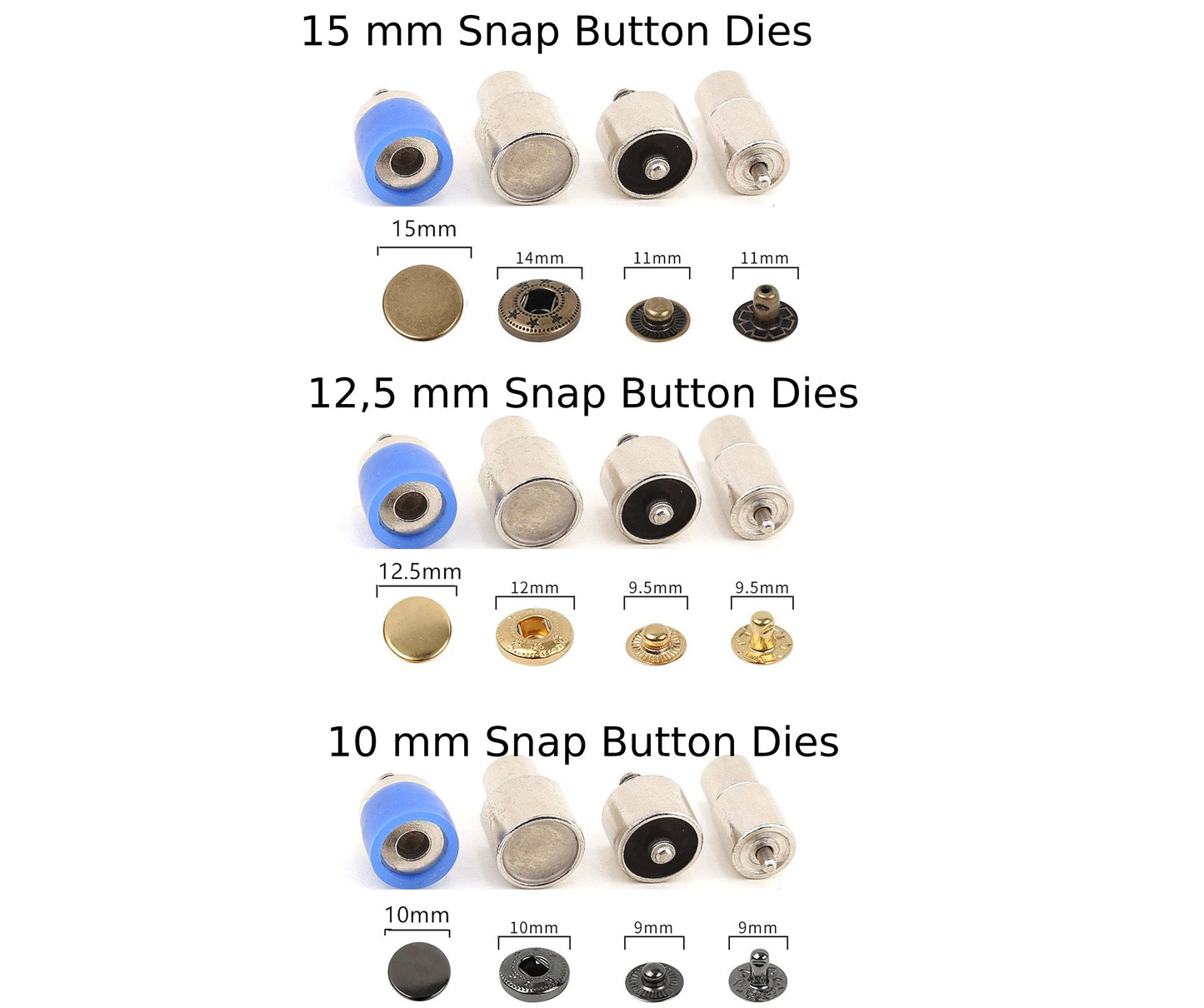 Ensemble de moules d'installation de boutons-pression, rivets, œillets et œillets pour presse à main