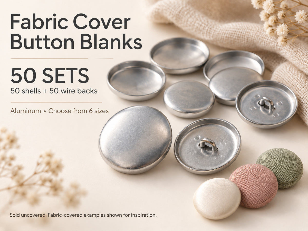 Aluminum Self Cover Button Blanks with Wire Backs 6 Size Options
