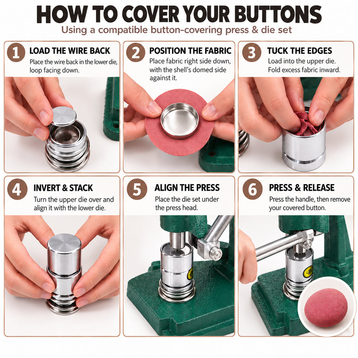 Aluminum Self Cover Button Blanks with Wire Backs 6 Size Options