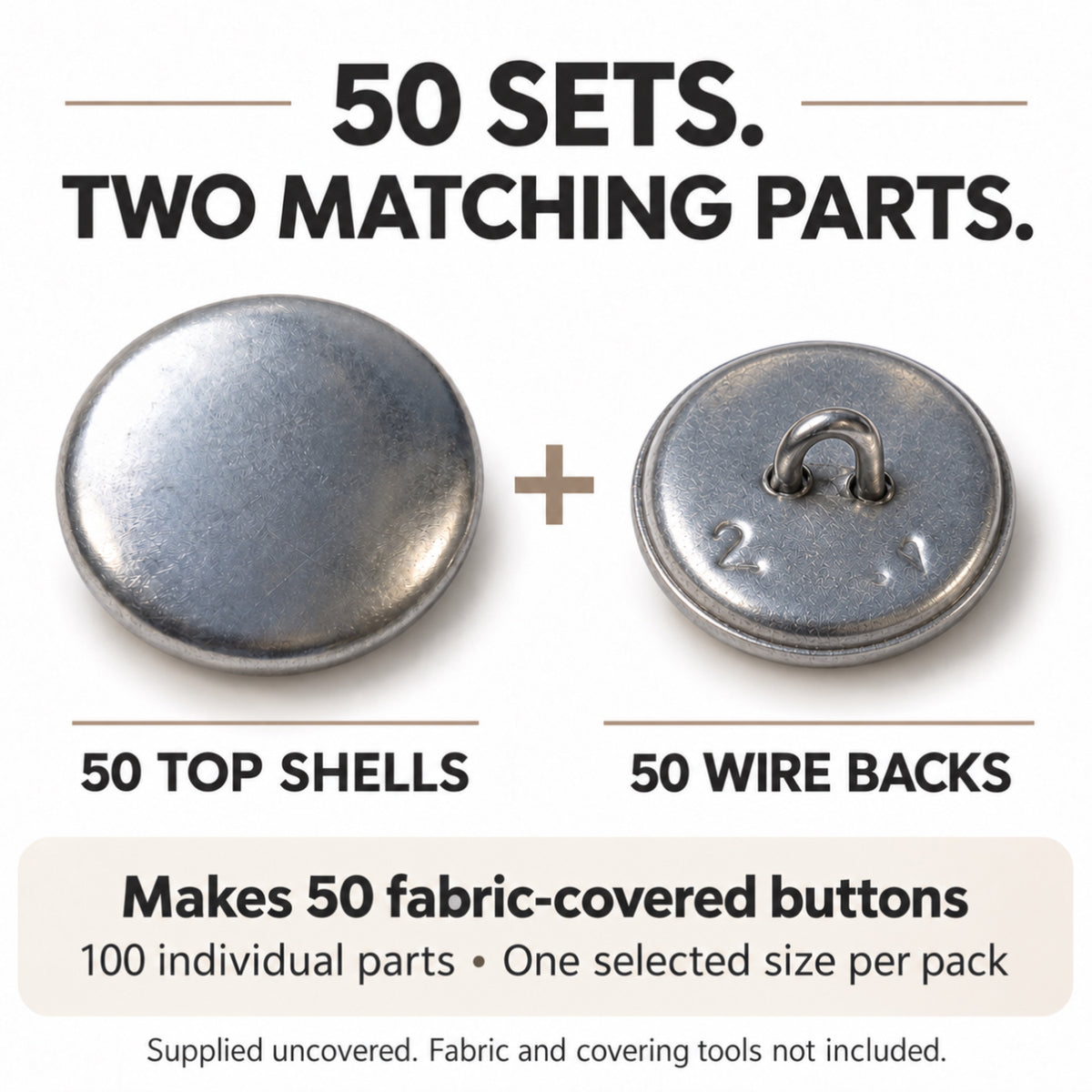 Aluminum Self Cover Button Blanks with Wire Backs 6 Size Options